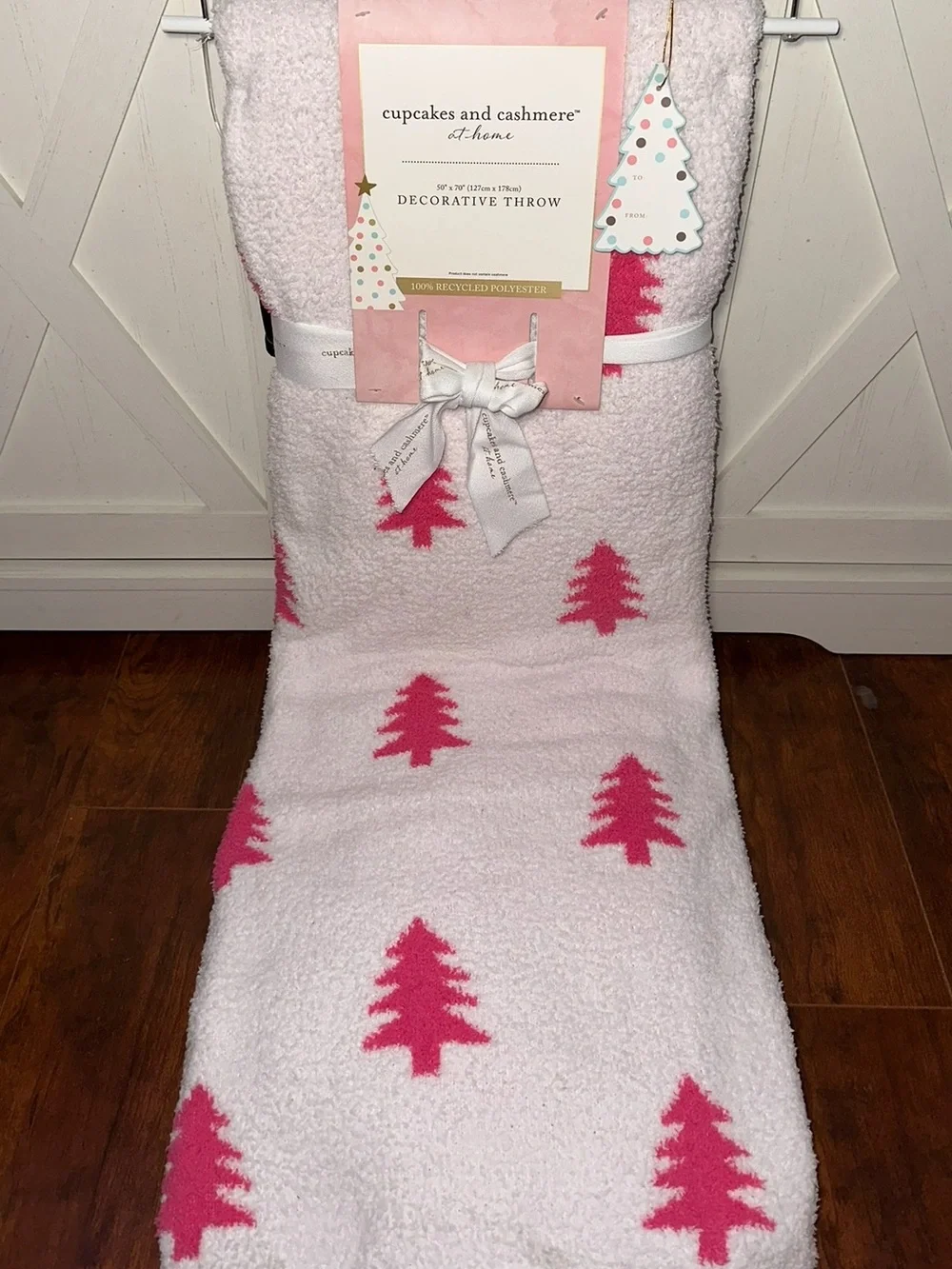 Cupcakes & Cashmere Pink and White Christmas Tree Decorative Throw Blanket